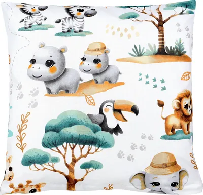 Produktbild von TupTam Kinder Kissenhülle Kissenbezug Dekorativ Gemustert Kinderzimmer, Farbe: Dschungeltiere Weiß / Grün / Beige, Größe: 40 x 40 cm