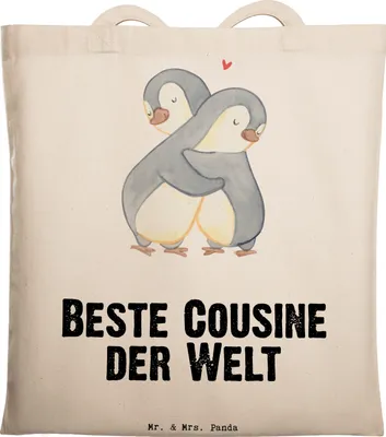 Produktbild von Mr. & Mrs. Panda Uni Tasche Pinguin Beste Cousine der Welt - Transparent - Geschenk, Familie, Tote Bag, Laptoptasche, Büchertasche, Geschenkidee, Cousin, Jutebeutel