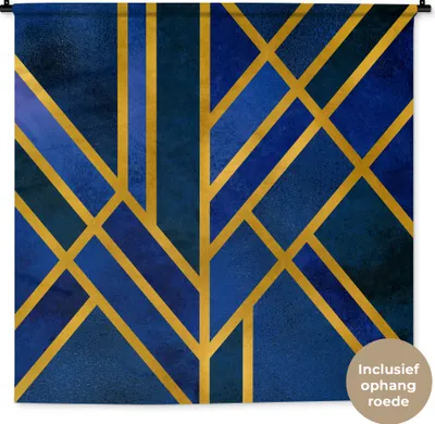 Produktbild von MuchoWow® Wandteppich Wandbehang Gold - Blau - Design - Luxus 150x150 cm Tapisserie Dekoration Wandtuch - Wohnaccessoires - Modernes