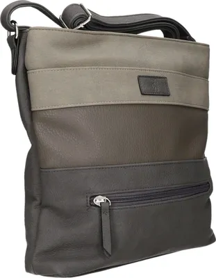 Produktbild von Graue Kunstleder-Schultertasche 33x29x6 cm mit Reißverschluss, 2 Hauptfächern, verstellbarem Schulterriemen