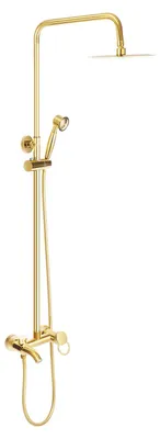 Produktbild von Duschsystem - Regendusche mit Handbrause - Ø 20 cm Kopfbrause - Höhenverstellbar 80–117 cm - 360° drehbar - Messing und Edelstahl - Gold