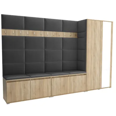 Produktbild von Garderobe LUTON 5 SONOMA 15– Farbe: Sonomaholz, moderner Schrank 40x290x186 cm, funktionale Lösung für den Flur, Garderobeschrank, Flurmöbel