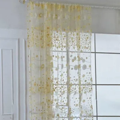 Obrázek produktu pro Elegantní průsvitné květinové záclony do obývacího pokoje a ložnice – 100x250 cm, žluté