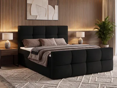 Produktbild von Boxspringbett MORINO 180x200 cm mit Bettkasten, Bonell-Matratze H3 und Topper – Bouclé Schwarz