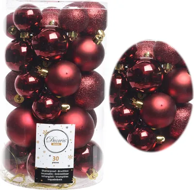 Produktbild von LS-LebenStil 30 Kunststoff Weihnachtskugeln Rot Ochse 4cm-6cm Baumkugel Christbaumkugel Christbaumschmuck Weihnachtsdeko bruchsicher bruchfest