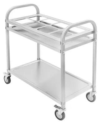Immagine prodotto di Carrello di servizio - Acciaio inossidabile 201 - Carrello con ruote - 2 ripiani - 4 ruote piroettanti - Capacità di carico: circa 75 kg - Dimensione media