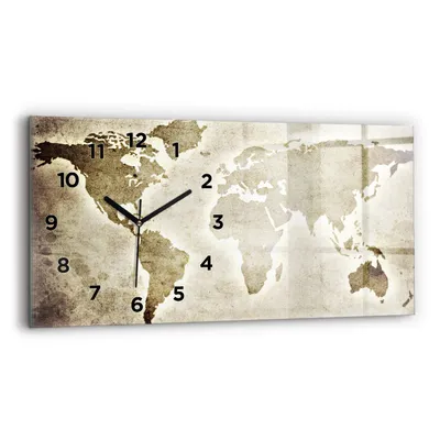 Produktbild von Wallfluent Wanduhr – Stilles Quarzuhrwerk - Uhr Dekoration Wohnzimmer Schlafzimmer Küche - Zifferblatt - schwarze Zeiger - 60x30 cm - Weltkarte