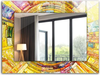 Produktbild von Dekorativer Wandspiegel - Bedruckter Spiegel - Motiv - 80x60 cm - Buntes Abstraktes Mosaik