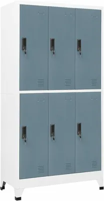 Produktbild von Spind Schrank 6 Fächer Metallschrank abschließbar Schließfachschrank Wertfachschrank Aktenschrank Metallspind Putzmittelschrank Stahlschrank-Hellgrau und Dunkelgrau-mit 6 Schließfächern