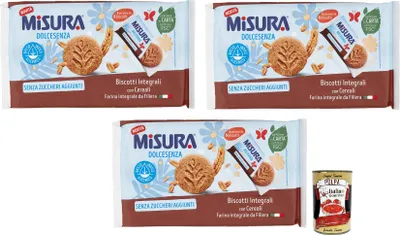 Produktbild von 3x Misura Dolcesenza,Biscotti Integrali con Cereali,Vollkornkekse mit Müsli,Ohne Zuckerzusatz 280g,Italian Gourmet Polpa di Pomodoro 400g Dose