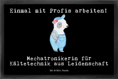 Produktbild von Mr. & Mrs. Panda Fussmatte Mechatronikerin für Kältetechnik Leidenschaft 50 x 75 cm - Schwarz - Geschenk, Lustig, Bodenvorleger, Witzig, Gesellenprüfung, Spruch, fußmatte