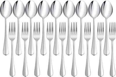 Obrázek produktu pro Ibenzoa® Sada příborů z nerezové oceli, 24 kusů – 12 vidliček (20,5 cm) a 12 lžic (18,5 cm), vhodná do myčky, pro každodenní použití i pro slavnostní příležitosti
