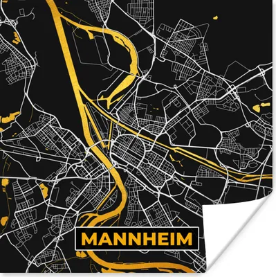 Produktbild von MuchoWow® Poster Mannheim - Gold - Karte - Deutschland 75x75 cm - Wand Dekoration
