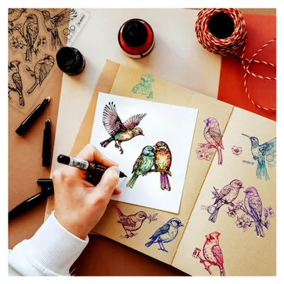 Produktbild von Transparente Stempel „Pärchenvögel“ für DIY Scrapbooking, Silikonstempel, Dekoration für Karten, Fotoalben und Tagebücher, 5,91x5,91 Zoll