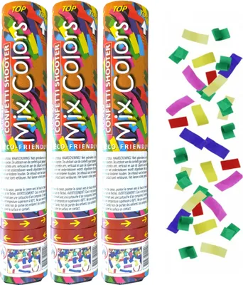 Immagine prodotto di Cannone di coriandoli - party popper - shooter - 30 cm - mix di carta colorata - 3 pezzi