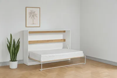 Produktbild von Kaiser Möbel Schrankbett Perfekt 120x200 ein horizontales, das Design und Funktionalität vereint mit Matratze Eiche + Weiß