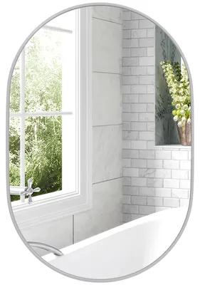 Produktbild von Ovaler Wand-Badezimmerspiegel mit Aluminiumrahmen, vertikal oder horizontal, 60 x 90 cm, Silber