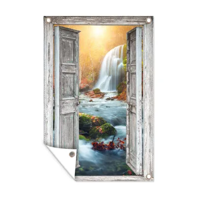 Obrázek produktu pro MuchoWow® Zahradní plakáty - Vodopád - výhled - krajina - 180x120 cm - Zahradní dekorace