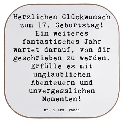 Produktbild von Mr. & Mrs. Panda Tischuntersetzer Spruch 17. Geburtstag Abenteuer - Weiß - Geschenk, Untersetzer für Gläser, Holzuntersetzer, Träume, Happy Birthday, gläseruntersetzer