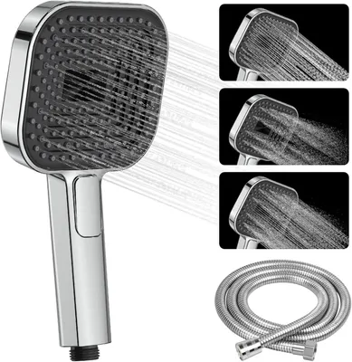 Obrázok produktu pre Sprchová hlavica 135 mm, 3 prúdy, chróm, s 1,5 m hadicou, pre kúpeľňu