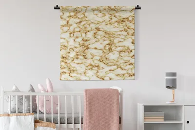 Produktbild von MuchoWow® Wandteppich Wandbehang Marmor - Weiß - Braun 90x90 cm Tapisserie Dekoration Wandtuch - Wandaufhänger