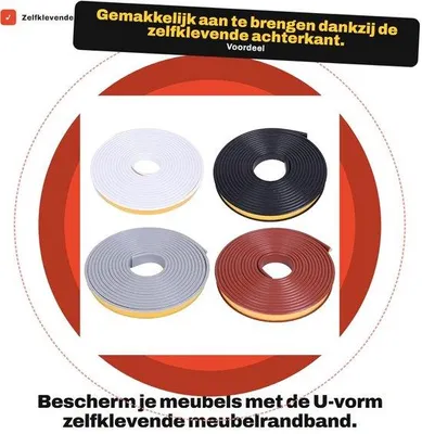 Produktbild von Kantenschutzband in U-Form - 5 Meter - TPE - Flexibel - Stoßschutz - Kantenschutz aus Gummi - Geeignet für scharfe Kanten