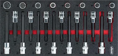 Produktbild von VIGOR Innenvielzahn Schraubendreher-Einsatz Satz (XZN), Vierkant hohl 12,5 mm (1/2), Innen Vielzahn Profil XZN, M5 - M16, Anzahl Werkzeuge: 22