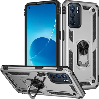Produktbild von OPPO Reno6 5G Hülle, Dual Layer Robust Militäre Schutzhülle mit Ringhalterung Ständer für OPPO Reno6 5G Silber