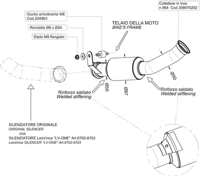 Immagine prodotto di Tubo di scarico LeoVince, raccordo senza catalizzatore e senza omologazione, in acciaio inossidabile per KTM 690 Duke i.e.