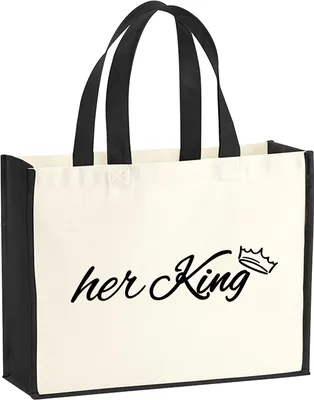 Produktbild von Huuraa Jutetasche her King Krone 21 Liter Black Jute und Baumwolle Einkaufstasche Geschenkidee