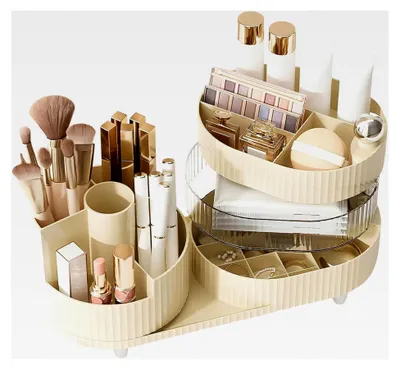 Produktbild von Kosmetik-Organizer, Make-up-Pinselhalter, Make-up-Behälter, Kosmetik-Aufbewahrungsorganisator - Rotierender Pinsel-Organizer für Lotionen, Lidschatten, Lippenstifte