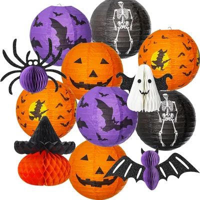 Halloween Papierlaterne, Schwarz, Eisen, 10,8 cm Ø, 1 Stück