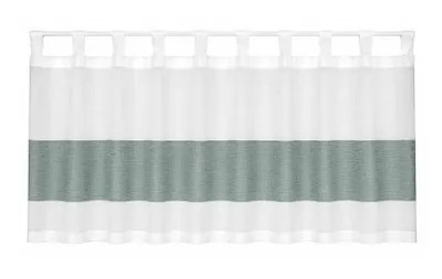 Produktbild von Schlaufenpanneaux Voile Gardine, Weiß-Türkis, 50x140cm, halbtransparent mit Leinenstruktur, Bistrogardine mit 10 Schlaufen in petrol