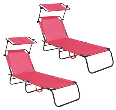 Image de Aga 2x Chaise longue de jardin réglable avec auvent Rose