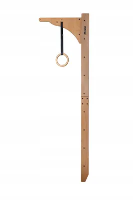 A wooden indoor climbing frame with rings, shown against a white background.