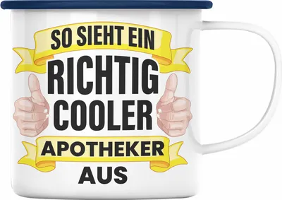 Produktbild von Trendation - Apotheker Emaille Tasse Geschenk Spruch Emaille Emaille Tasse Becher Pharmazie Lustig (Blau)