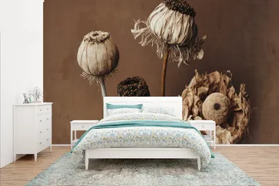 Produktbild von MuchoWow® Fototapete für Wohnzimmer oder Schlafzimmer Wandtapete Vinyl Motivtapete Blumen - Pflanzen - Trockenblumen - Braun - 400x240 cm - Gemustert