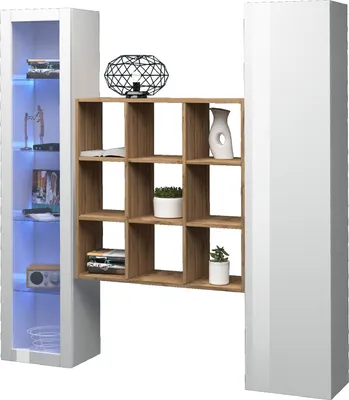 Produktbild von Wohnwand >Benevent< (3-teilig) in Weiß Hochglanz - 170x180x30 (BxHxT)