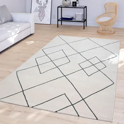 Produktbild von TT Home Wohnzimmer Teppich Modernes Rauten Design Skandi Kurzflor Strapazierfähig, Weiß Größe 120x170 cm