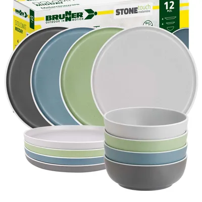 Produktbild von BRUNNER Camping Geschirr Set 4 Personen | Anti-Slip | Midday DOLOMIT, 12-tlg.