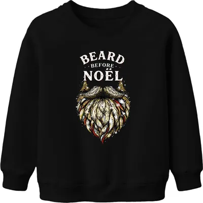 Produktbild von Beard Before Noël Weihnachtsmann Weihnachtsbart Lustig Geschenk Uni Kinder Sweatshirt Pullover, Schwarz, 104