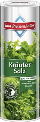 A cylindrical container of Bad Reichenhaller Kräuter Salz.