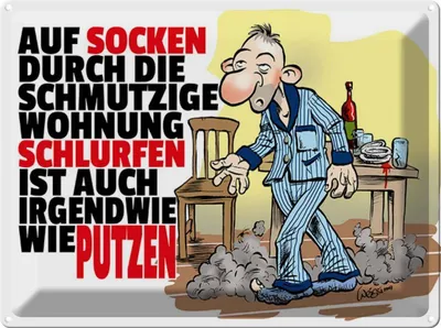 Produktbild von vianmo Blechschild 30x40 cm Putzen Auf Socken durch Wohnung Spruch Zitat