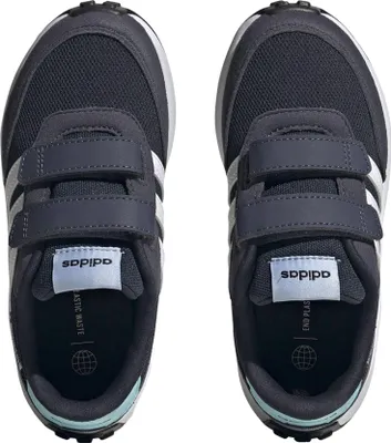 A top-down view of a pair of children's Adidas sneakers.