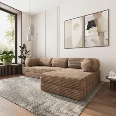 Produktbild von Masseno Ecksofa ETERA mit Schlaffunktion, Modulares Schlafsofa aus Schaumstoff, Klappbares Bodensofa - Beige, TILIA 17