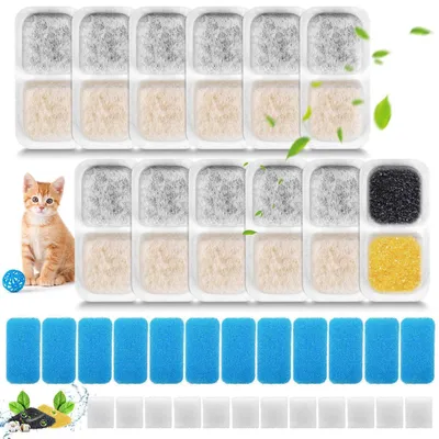 Produktbild von Katzenbrunnen Filter Ersatzset für Oneisall PWF-001 2L, 12x Filter, 12x Vorgefilterte Schwämme, 12x Pumpenschwämme