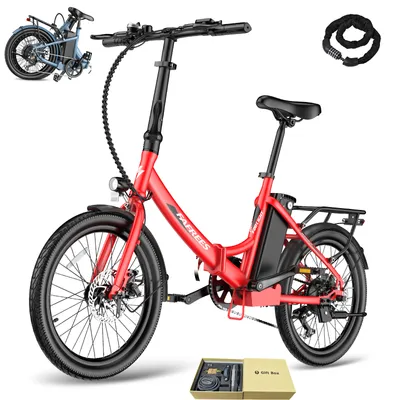 Produktbild von Elektrofahrrad Pannensichere Reifen 20 zoll bis zu 110 - 130 km Rostfreie Aluminiumlegierung Wasserdicht IPX4 Pedelec klapprad mit 7 Gang, Rot