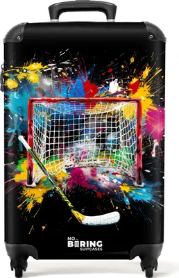 Produktbild von NoBoringSuitcases.com Hartschalen Handgepäck Koffer 55x35x20 cm, 36L, Graffiti Sport: Eishockey-Tor, Reisekoffer mit 4 Rollen