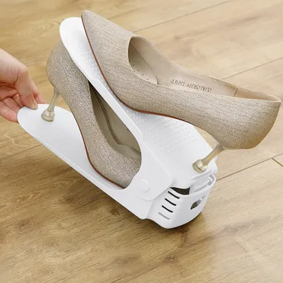 Produktbild von YZNAHRE 10 Stück Einstellbare Schuhschlitze aus PP Anti-rutsch Schuhregale Höhenverstellbare Schuhstapler Platzsparend Schuhorganizer Set Haushalt Schuhaufbewahrung Doppelschicht Schuhhalter, Weiß
