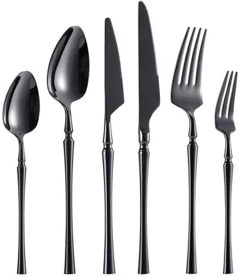 Immagine prodotto di Ibenzoa® Set di posate da 36 pezzi per 6 persone – Acciaio inossidabile di alta qualità, nero, finitura a specchio e adatto al lavaggio in lavastoviglie, design ergonomico